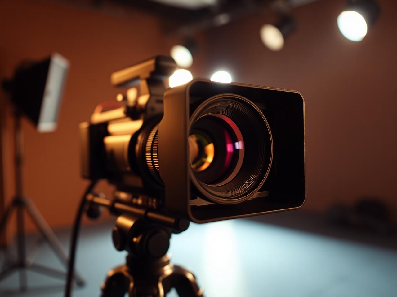 Close-up of a cinema camera lens